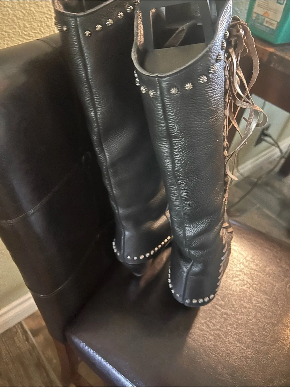 Lane Women's Black Over-the-Knee Studded Fringe Boots